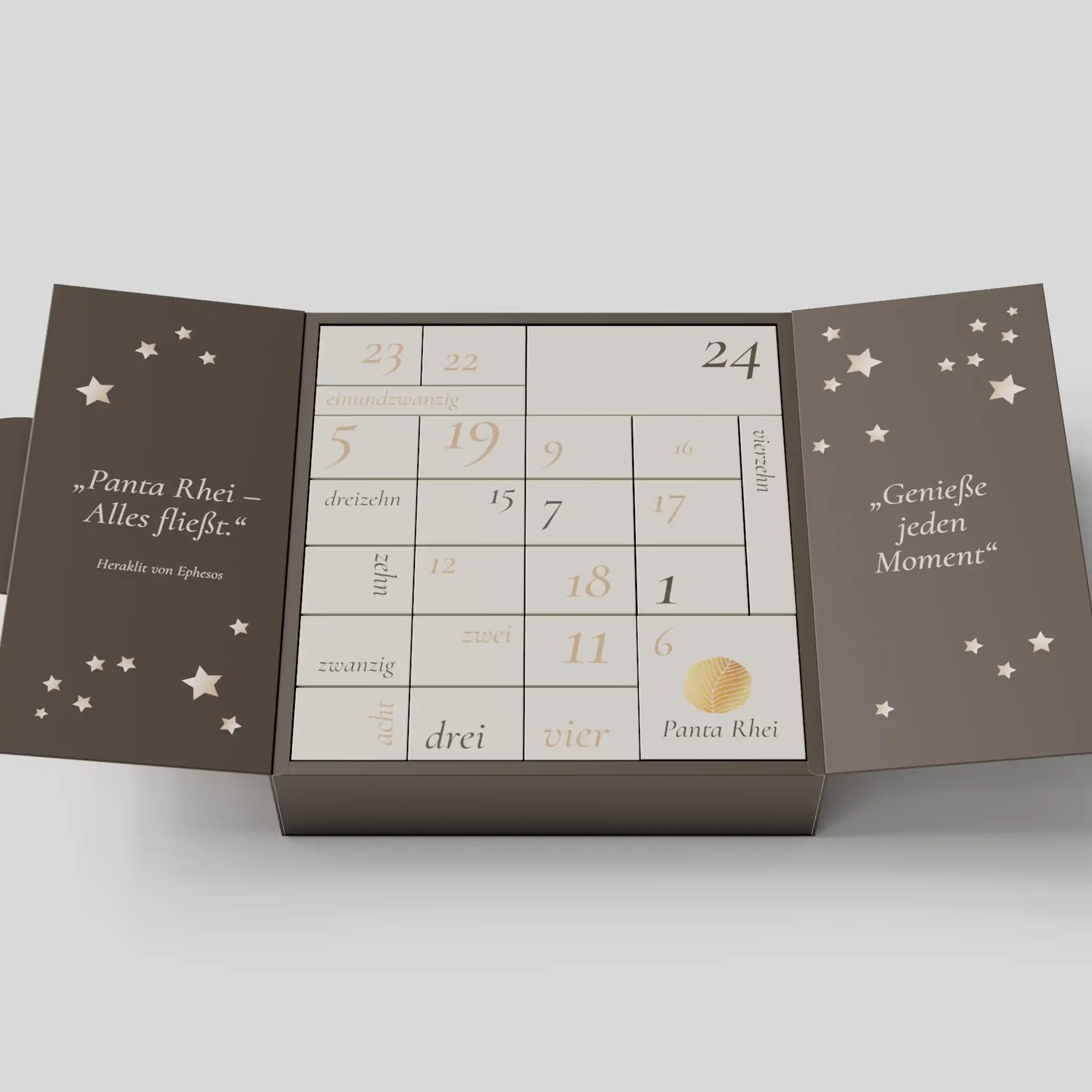 Aufgeklappter Tee-Adventskalender